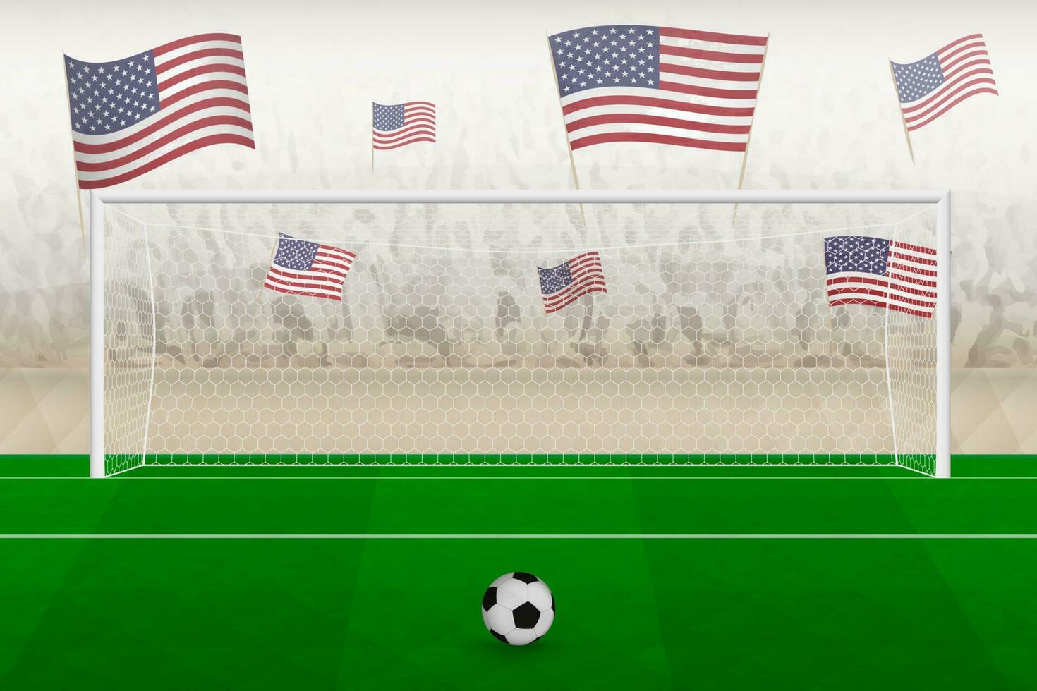 Estados Unidos fútbol americano equipo aficionados con banderas de Estados Unidos aplausos en estadio, multa patada concepto en un fútbol fósforo. vector