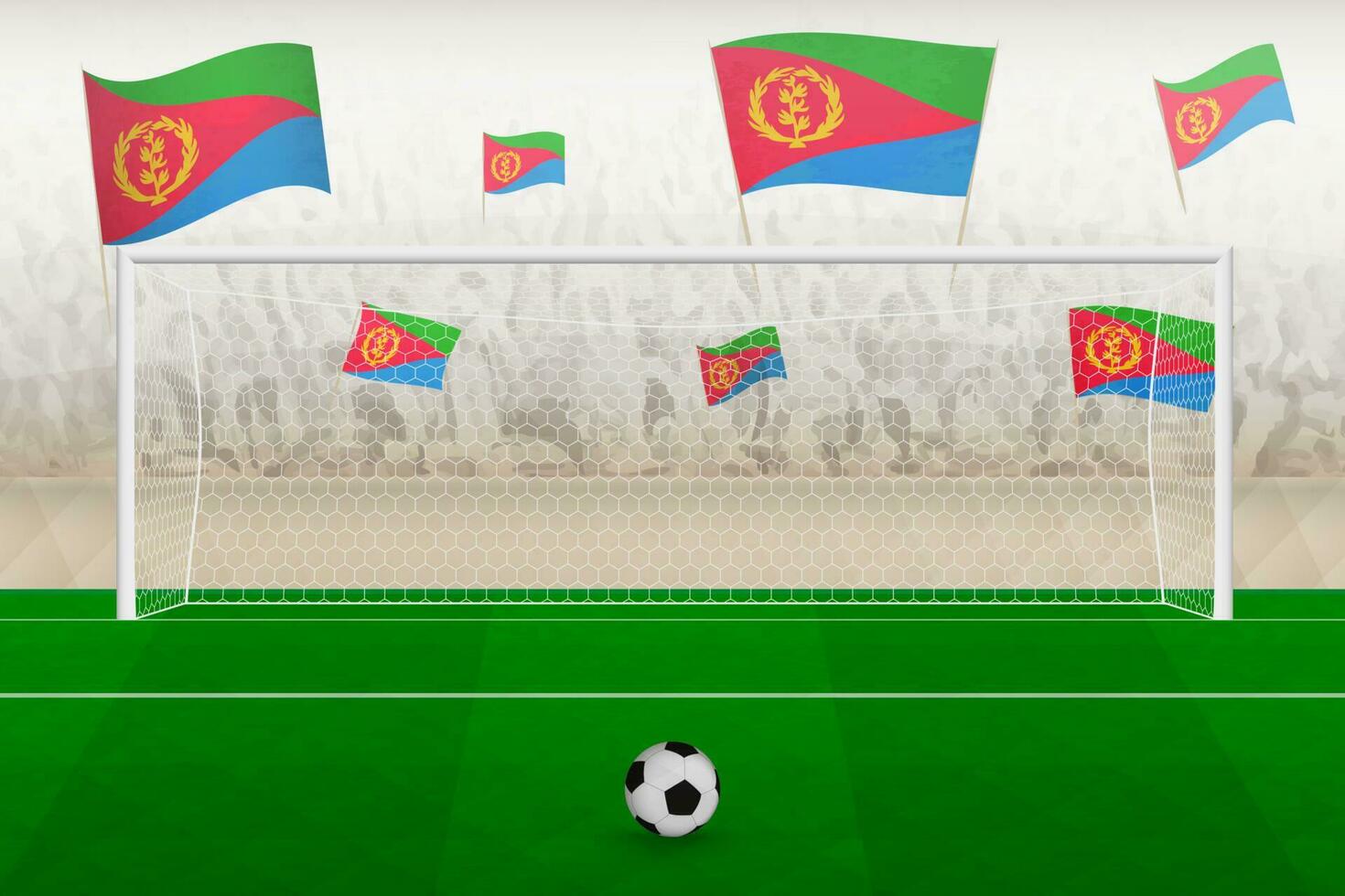 Eritrea football team fans with flags of Eritrea cheering on stadium, penalty kick concept in a soccer match. vector