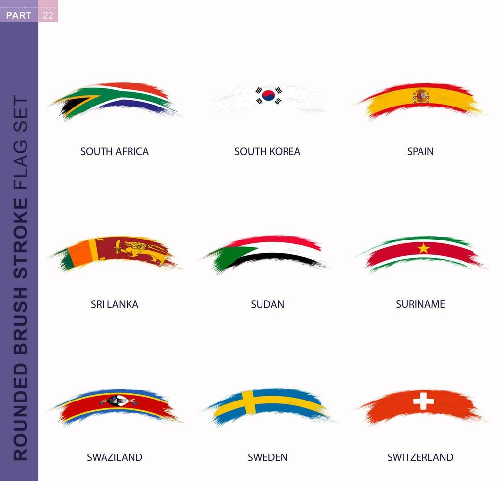 Rounded grunge brush stroke flag set vector