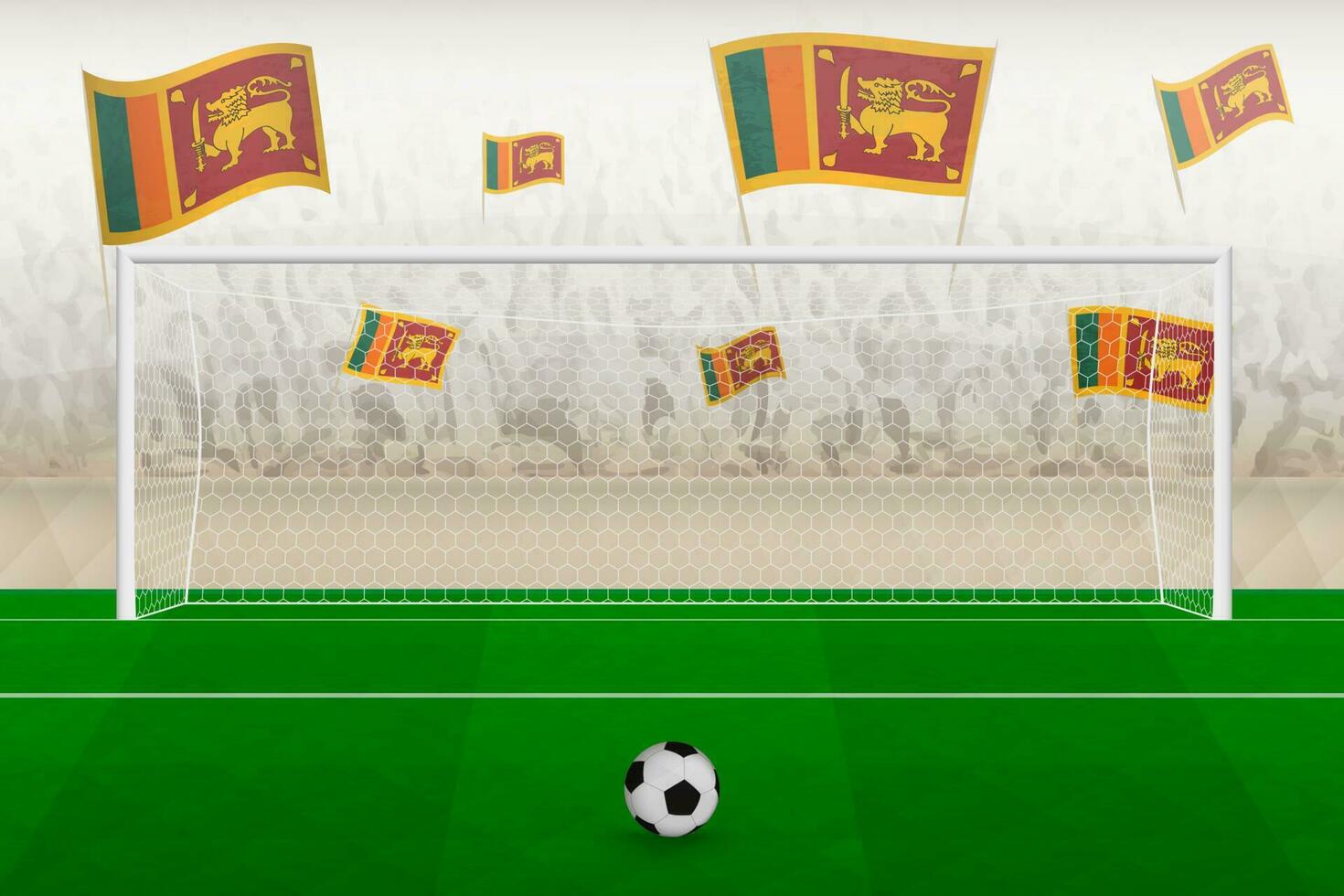 Sri Lanka football team fans with flags of Sri Lanka cheering on stadium, penalty kick concept in a soccer match. vector