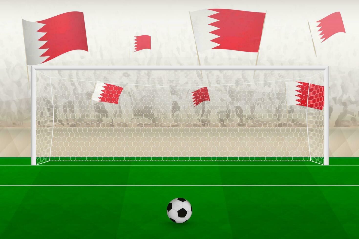 Bahrain football team fans with flags of Bahrain cheering on stadium, penalty kick concept in a soccer match. vector