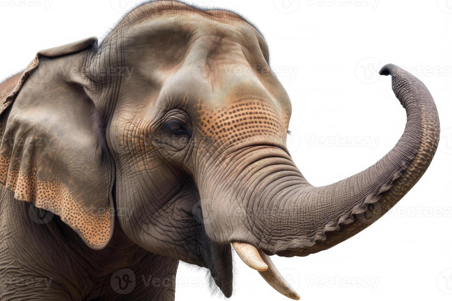 Close up face of Elephant isolated on white background, Animal wildlife habitat in the nature forest, beautiful of life, massive body part, largest mammal, with . photo