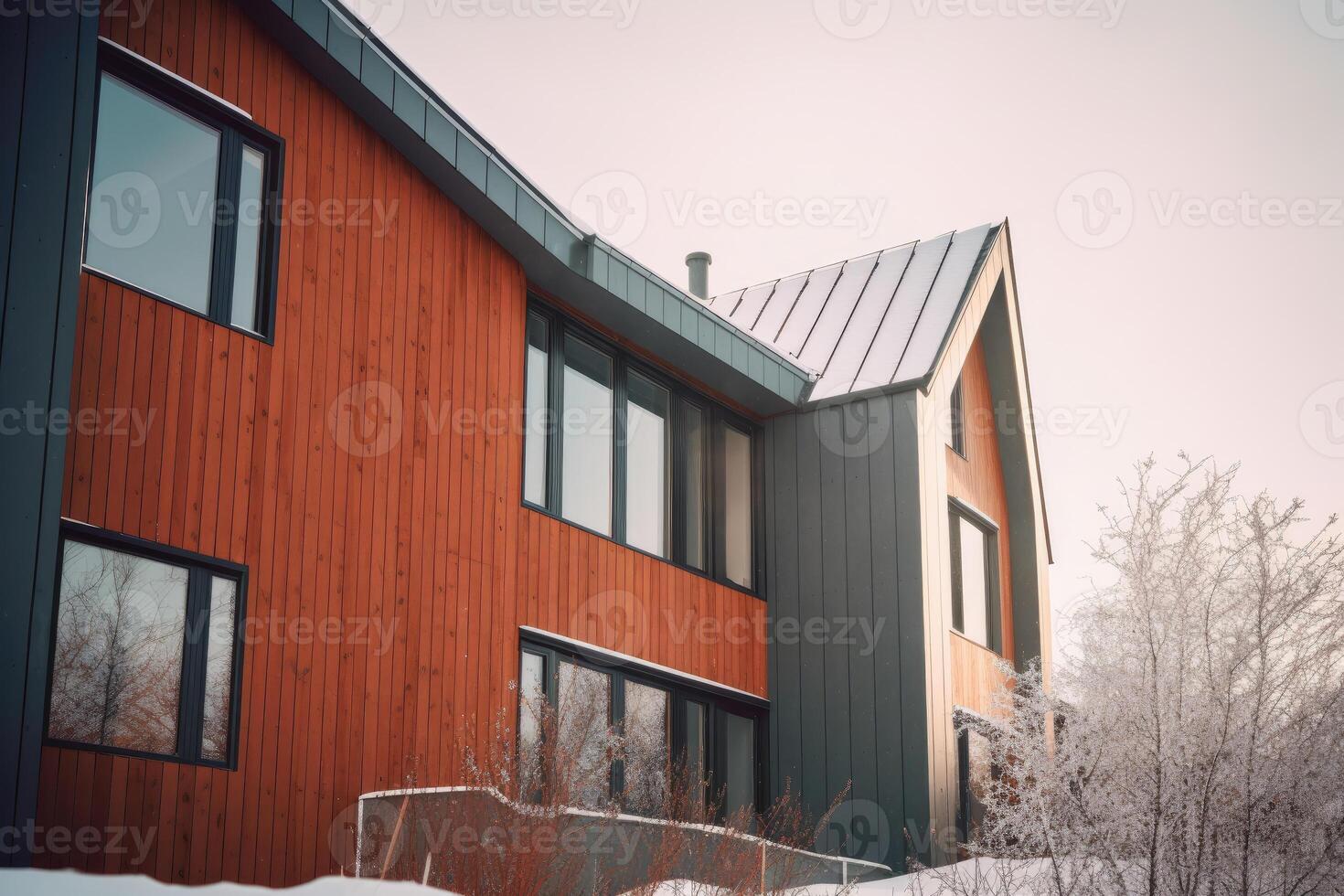 moderno nórdico casa estilo de un lado a otro exterior vista, arquitectura diseño para familia, personal casa para relajante después trabajar, hermosa dulce hogar con generativo ai. foto