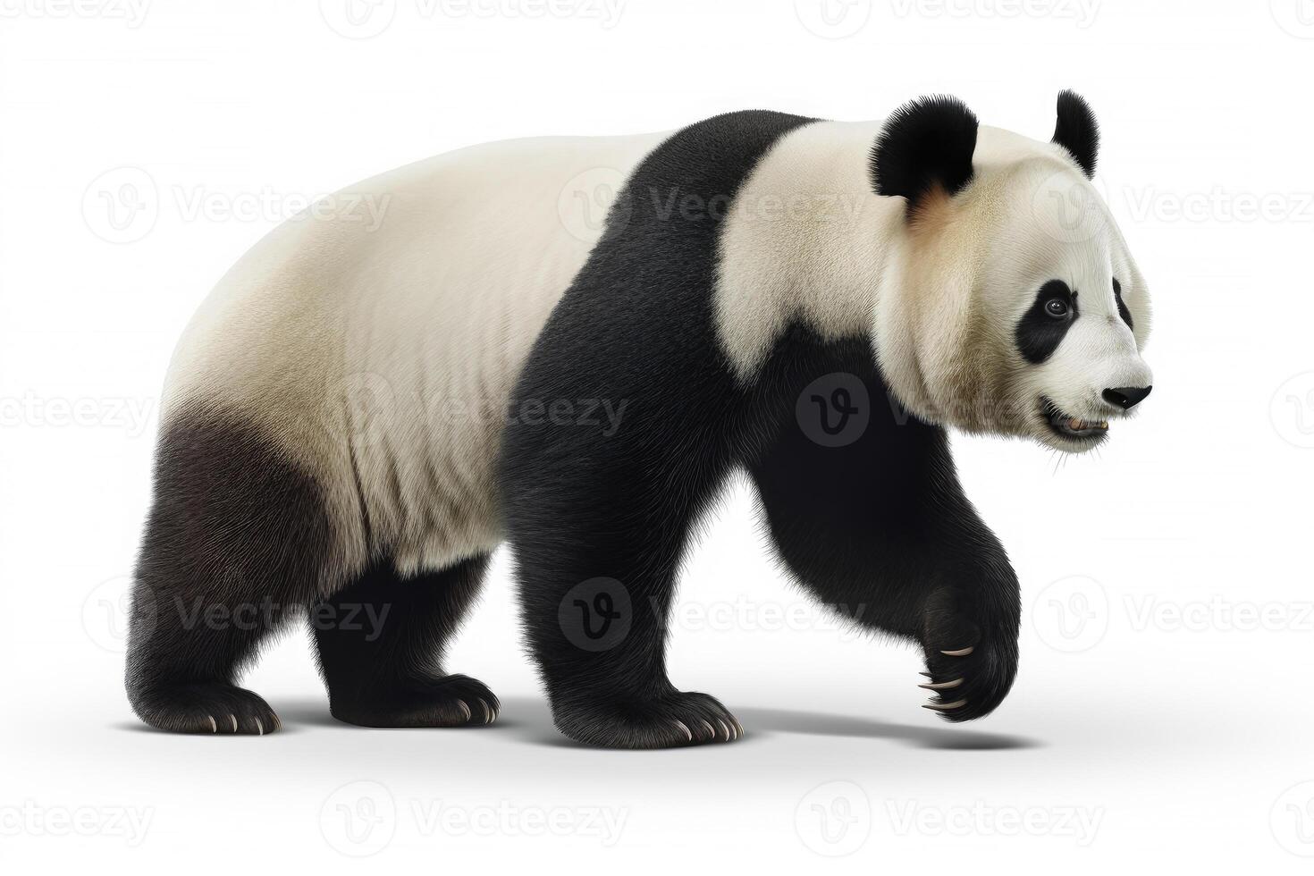 Panda bear isolated on white background, endangered bears specie, the wild animal with black and white hair, with Generative AI. photo