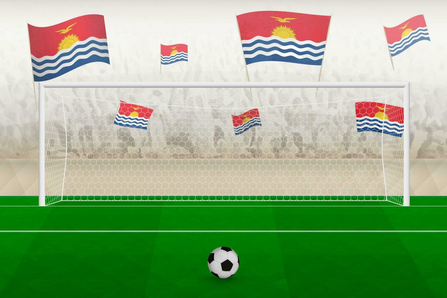 Kiribati fútbol americano equipo aficionados con banderas de Kiribati aplausos en estadio, multa patada concepto en un fútbol fósforo. vector