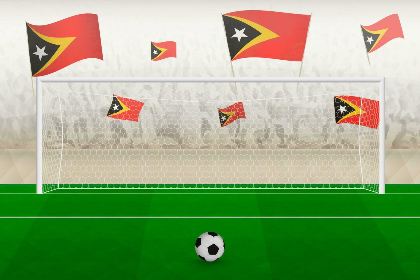 East Timor football team fans with flags of East Timor cheering on stadium, penalty kick concept in a soccer match. vector