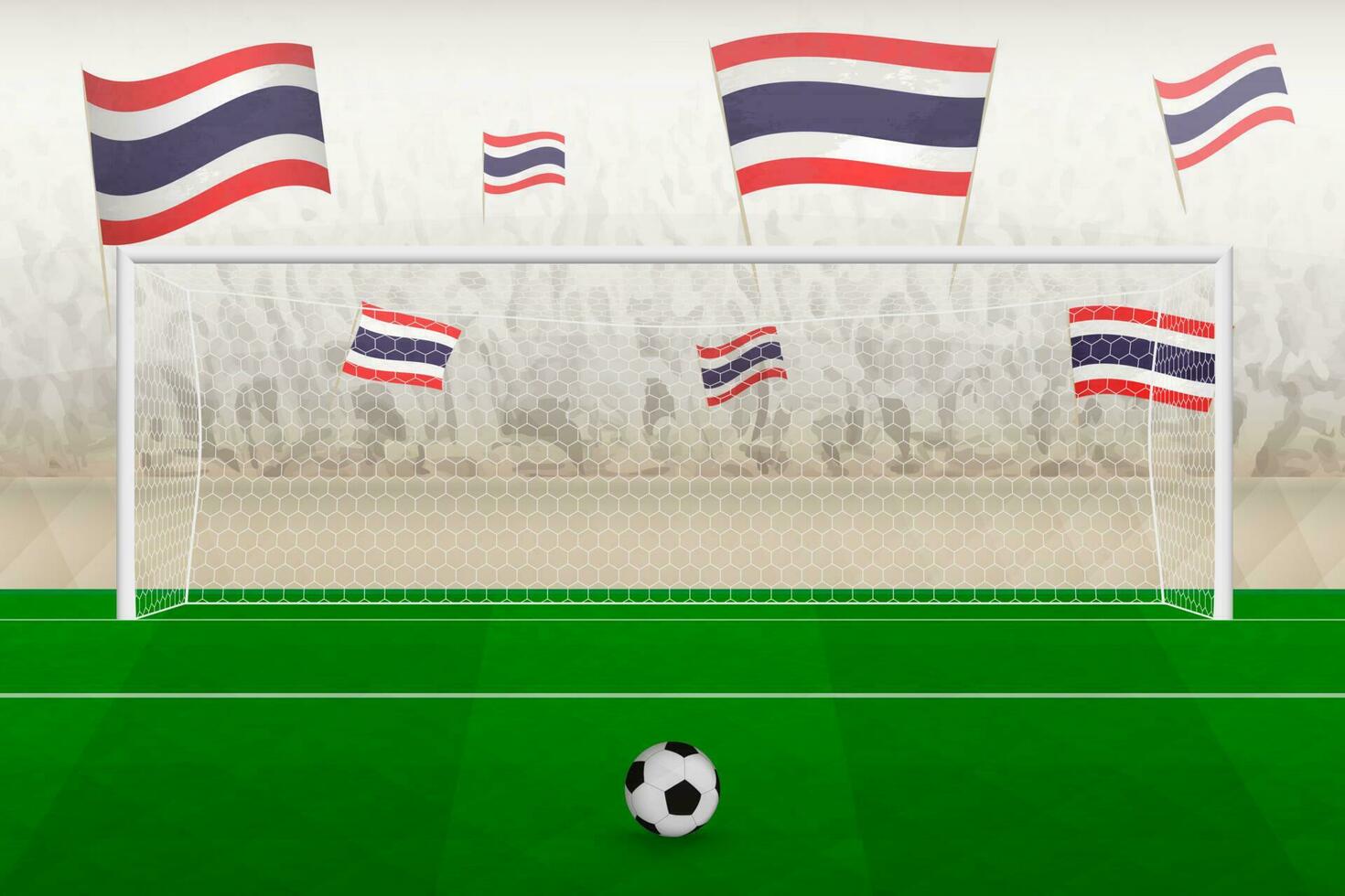 Thailand football team fans with flags of Thailand cheering on stadium, penalty kick concept in a soccer match. vector