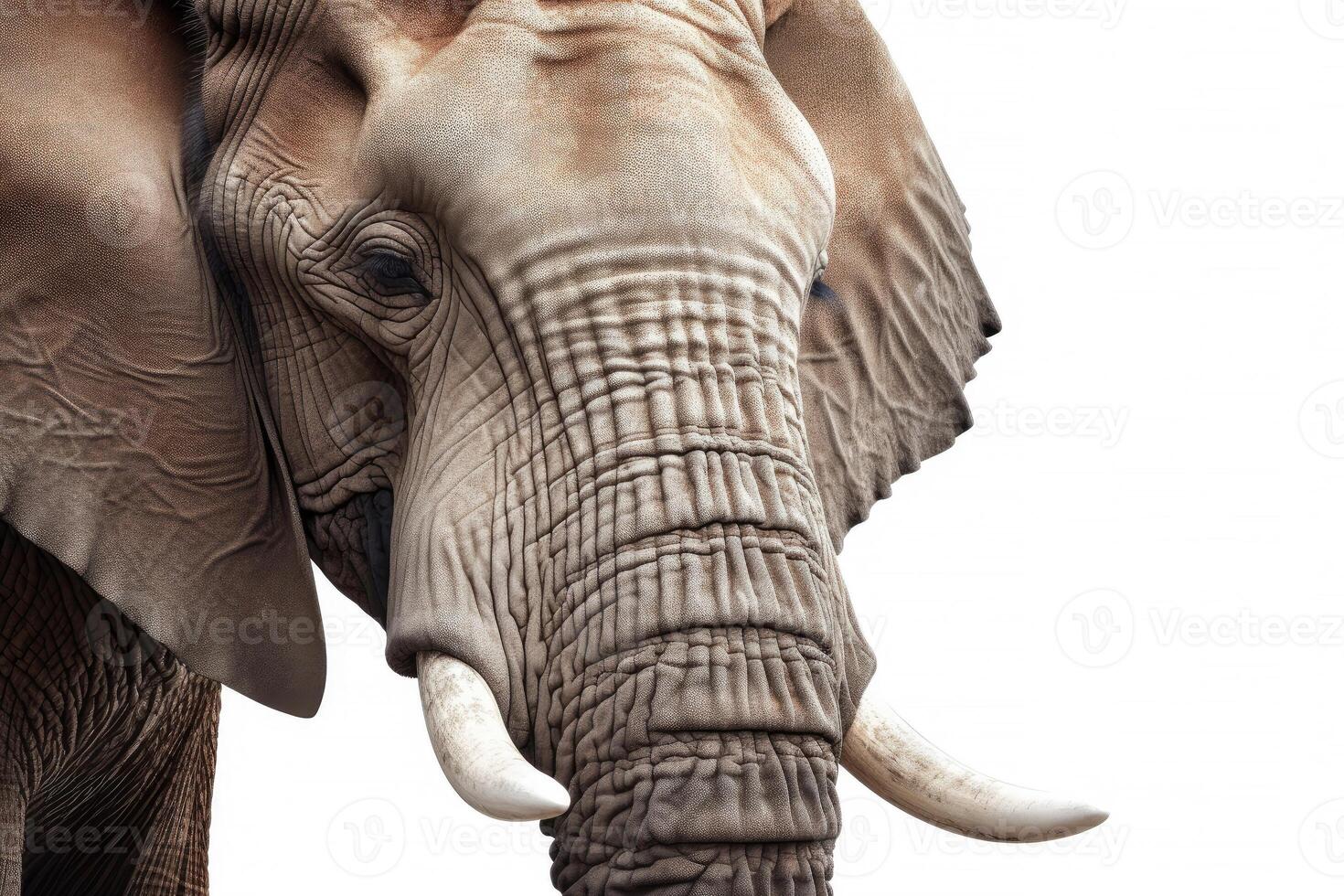 Close up face of Elephant isolated on white background, Animal wildlife habitat in the nature forest, beautiful of life, massive body part, largest mammal, with . photo