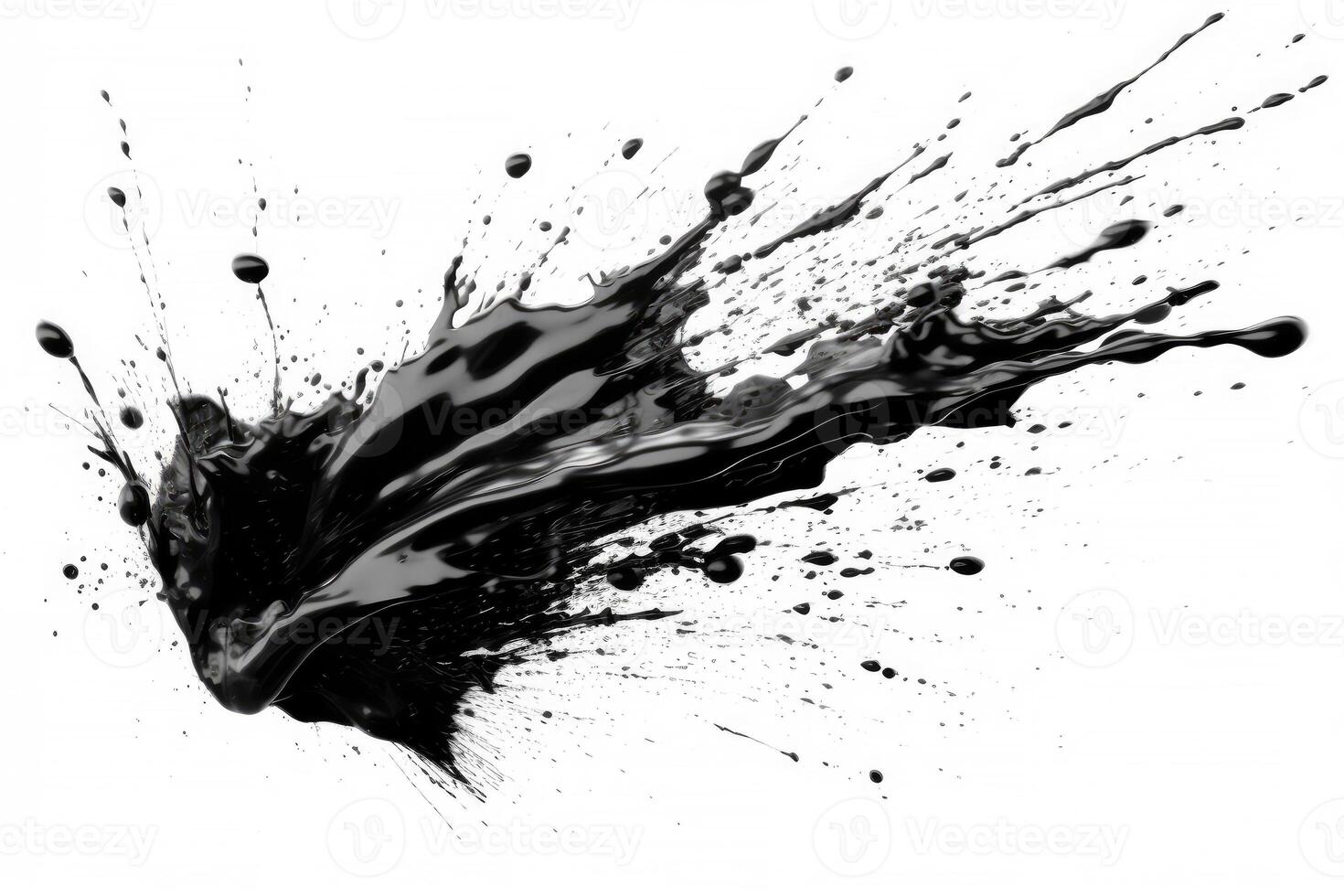 Abstract black in splash, paint, brush strokes, stain grunge isolated on white background, Japanese style with . photo