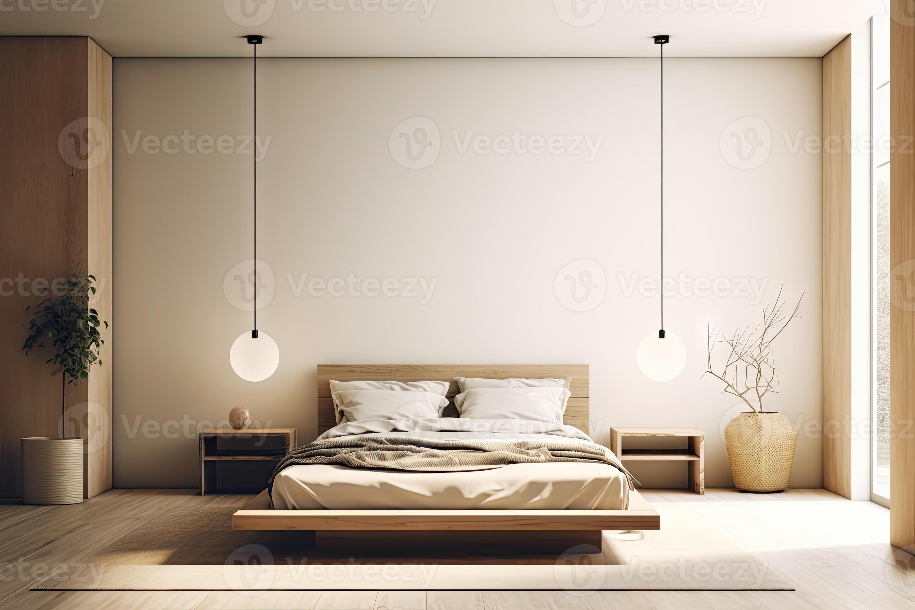 Minimal interior design bedroom with beige cozy tone style, decorate