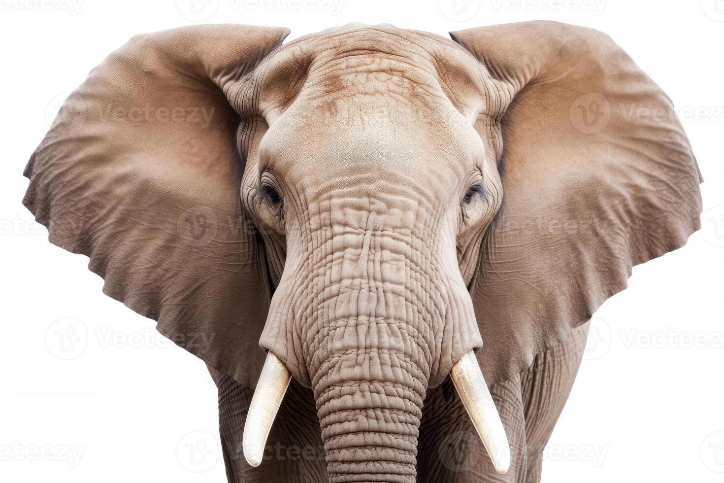 Close up face of Elephant isolated on white background, Animal wildlife habitat in the nature forest, beautiful of life, massive body part, largest mammal, with . photo