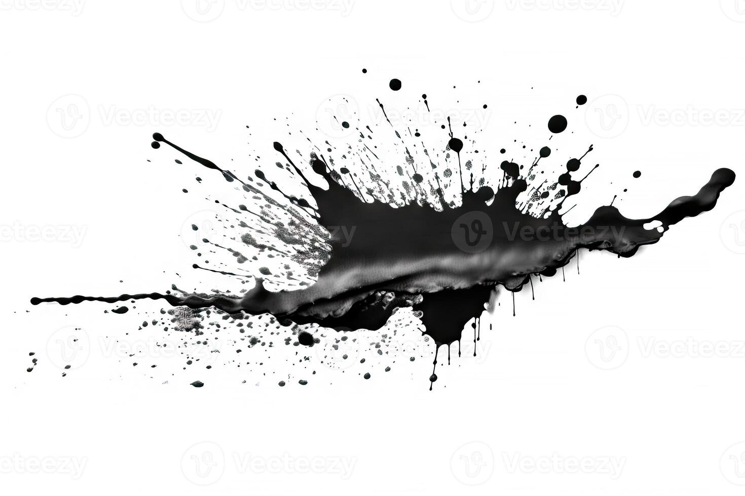 Abstract black in splash, paint, brush strokes, stain grunge isolated on white background, Japanese style with . photo