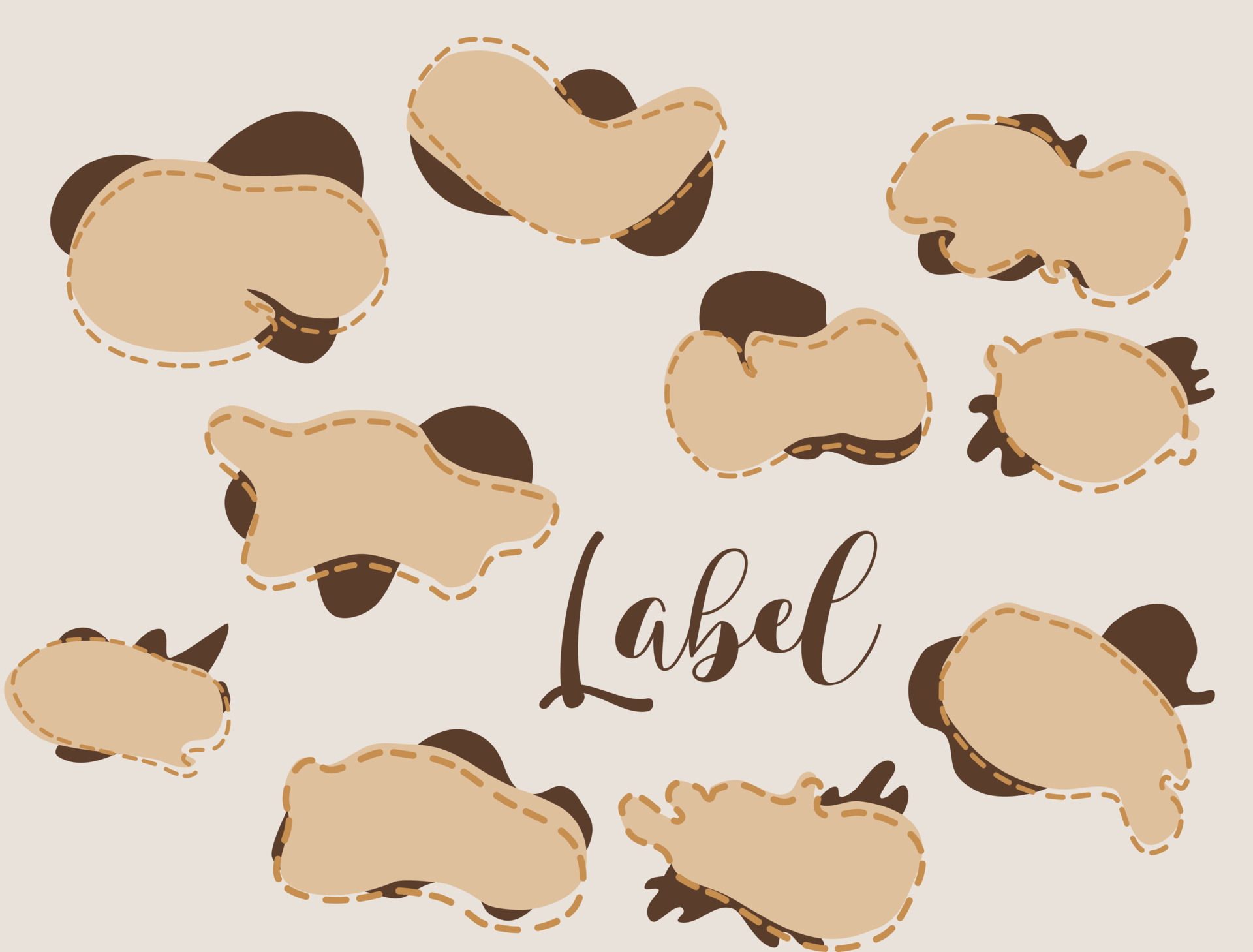 brown abstract shape label, vector, cute, set, design, frame