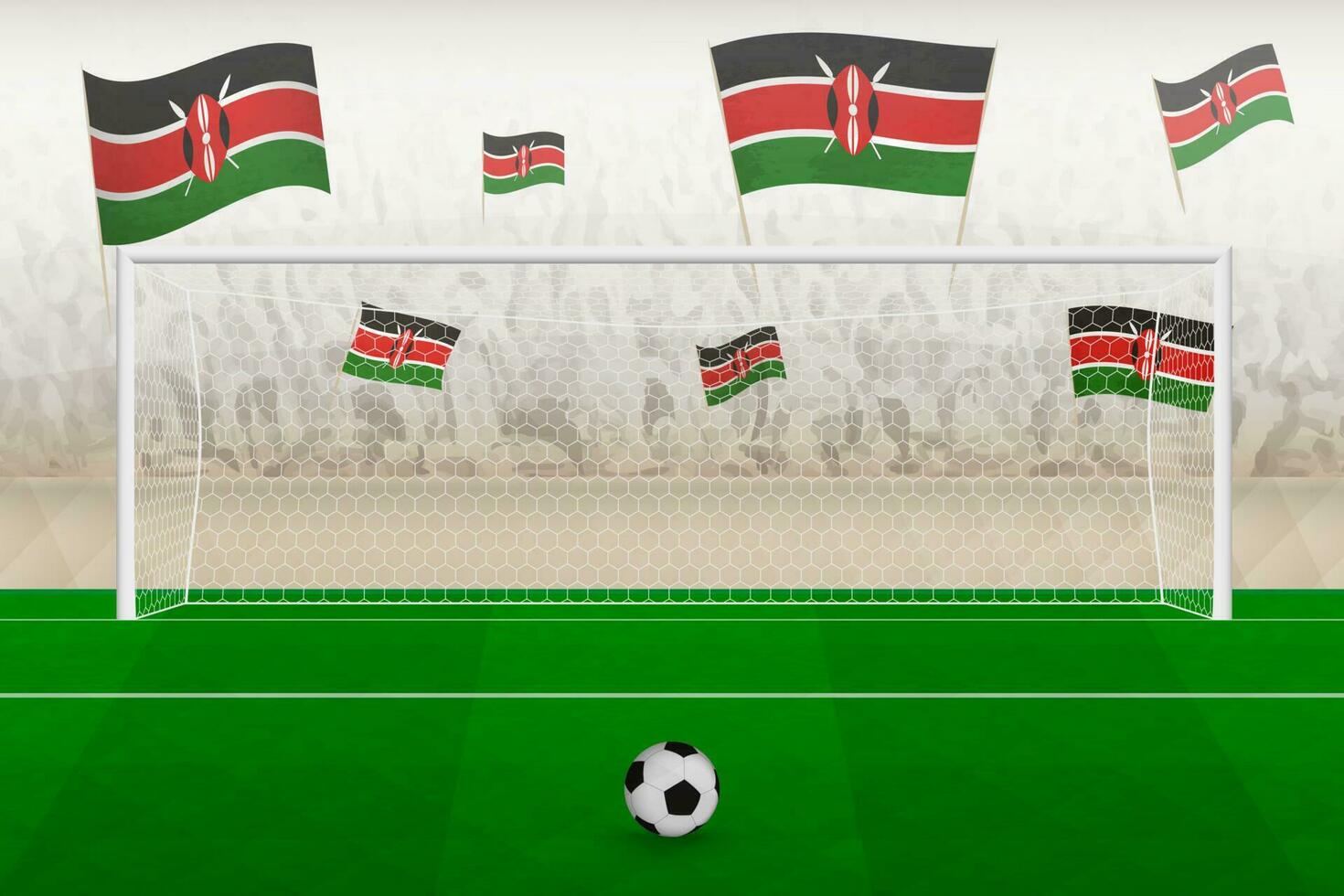 Kenya football team fans with flags of Kenya cheering on stadium, penalty kick concept in a soccer match. vector