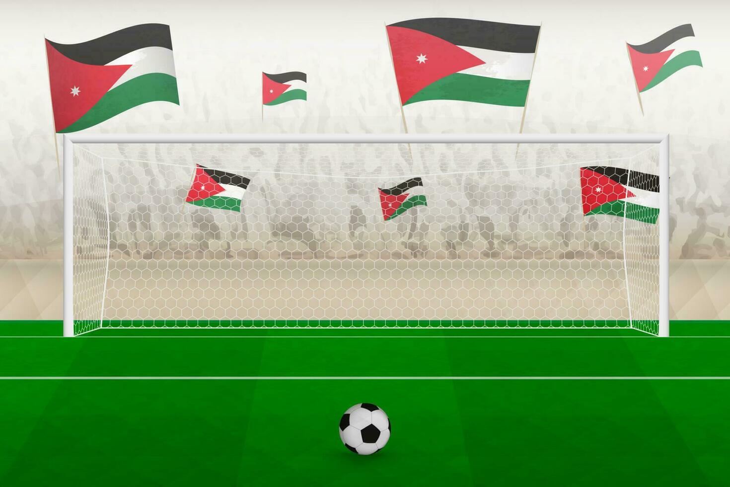 Jordan football team fans with flags of Jordan cheering on stadium, penalty kick concept in a soccer match. vector