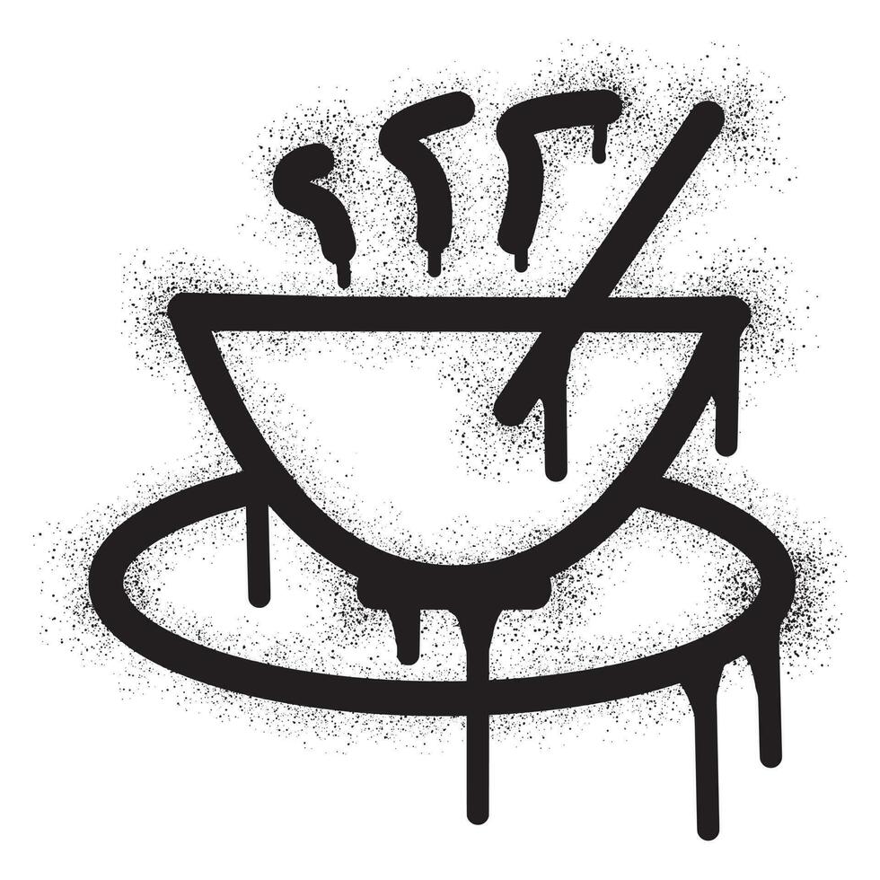 sopa comida en cuenco con negro rociar pintar vector