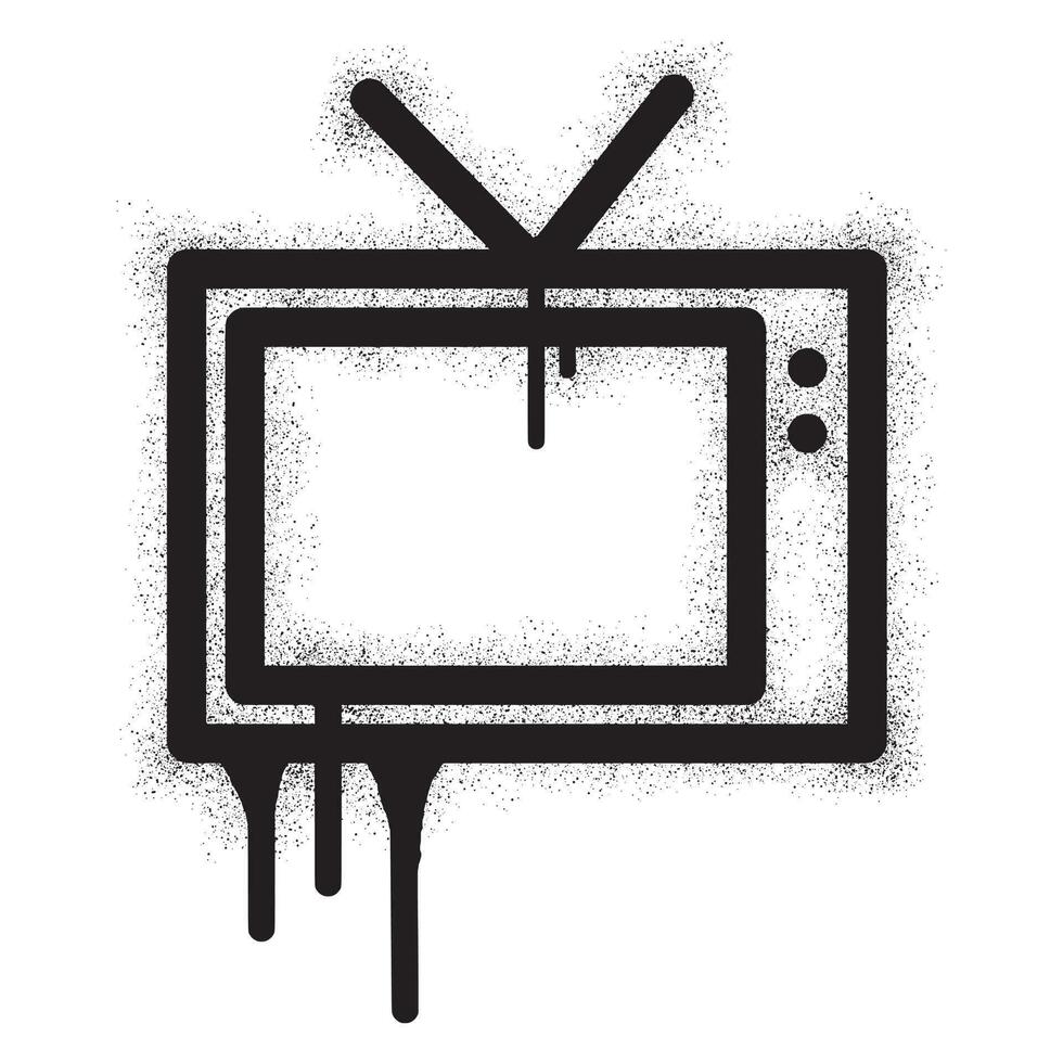 antiguo televisión icono con negro rociar pintar vector