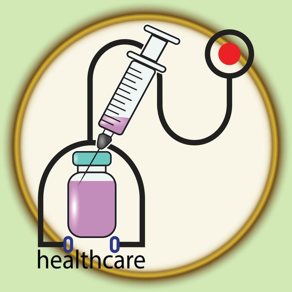 illustration vector graphic stethoscope, syringe and medicine in bottle