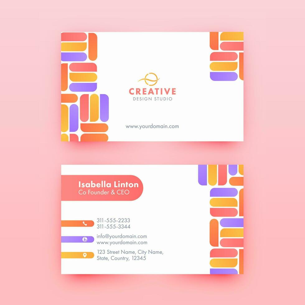 Creative Business Card Design With Double-Sided Presentation On Pastel Pink Background. vector