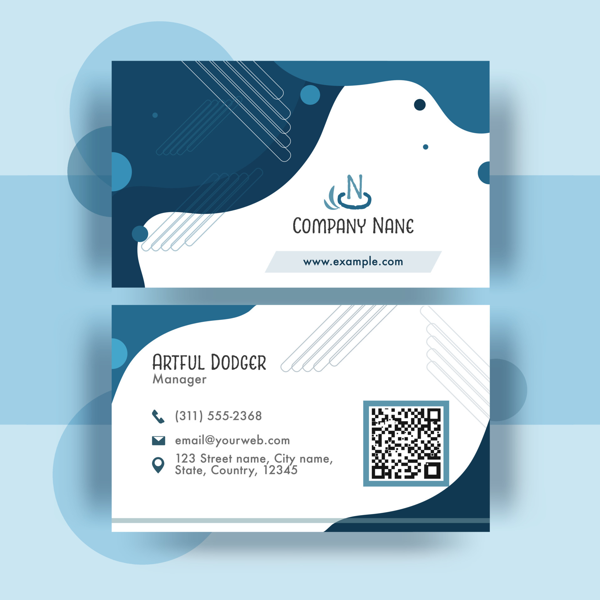 Abstract Visiting Card Design In Front And Back View On Blue Background. 23814900 Vector Art at