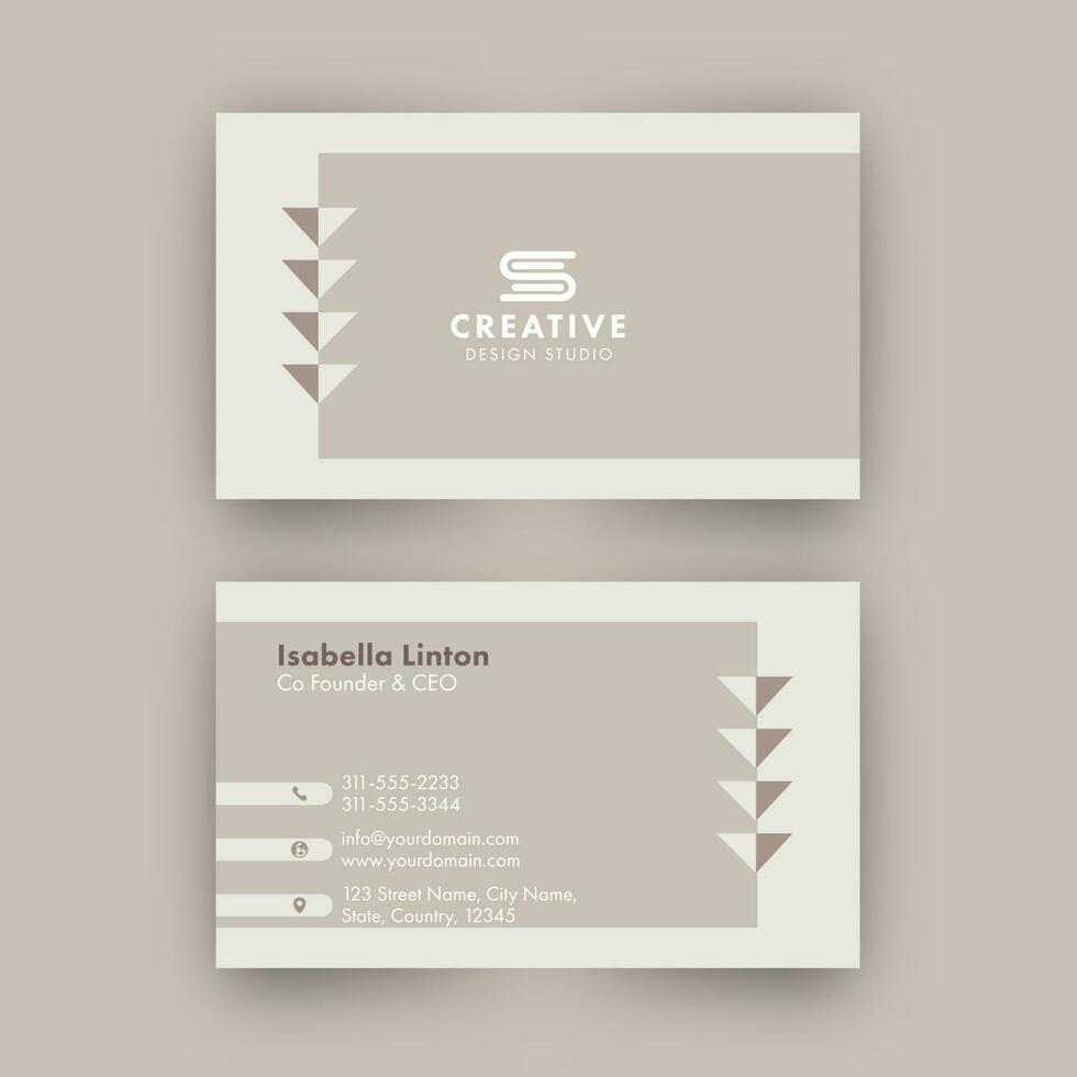 Double-Sided Business Card Horizontal Template Design On Beige Background. vector