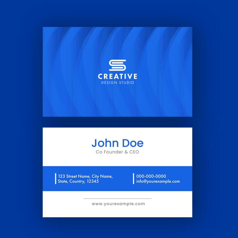 Double-Sides Of Business Card Design In Blue And White Color. vector