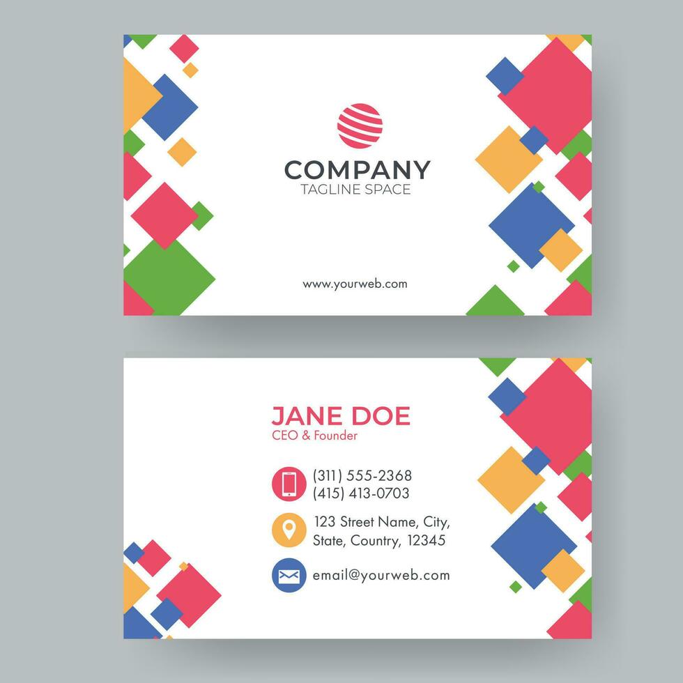 Business Or Visiting Card Design Set With Colorful Square Elements. vector