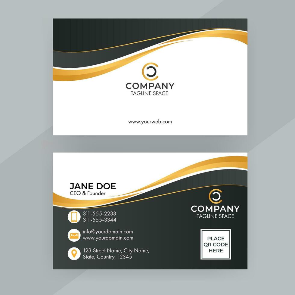 Black And White Editable Business Card With Double-Sides Presentation. vector