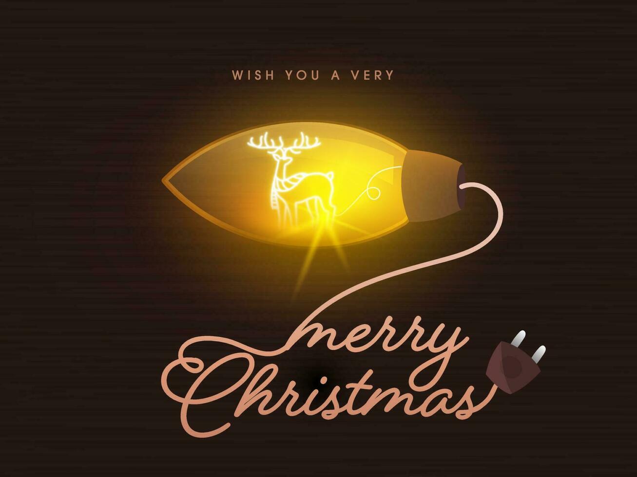 Illuminated Chandelier or String Bulb with Merry Christmas Text Written By Wire Plug on Brown Background for Celebration Concept. vector