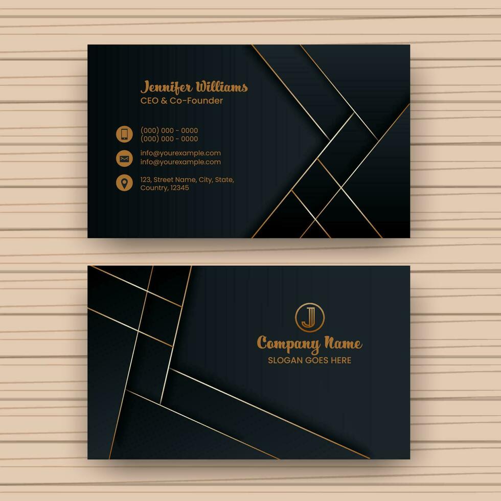 Double-Sides Business Card Design On Wooden Texture Background. vector