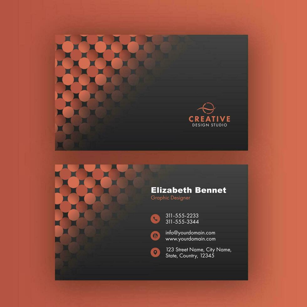 Double Sides Presentation Of Business Card Design With Circle Pattern. vector