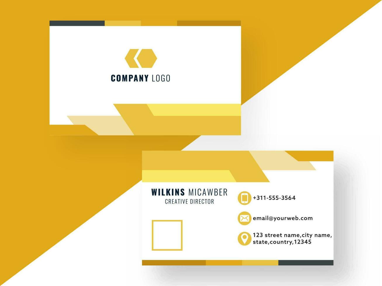 Horizontal Business Or Visiting Cards In White And Yellow Color. vector