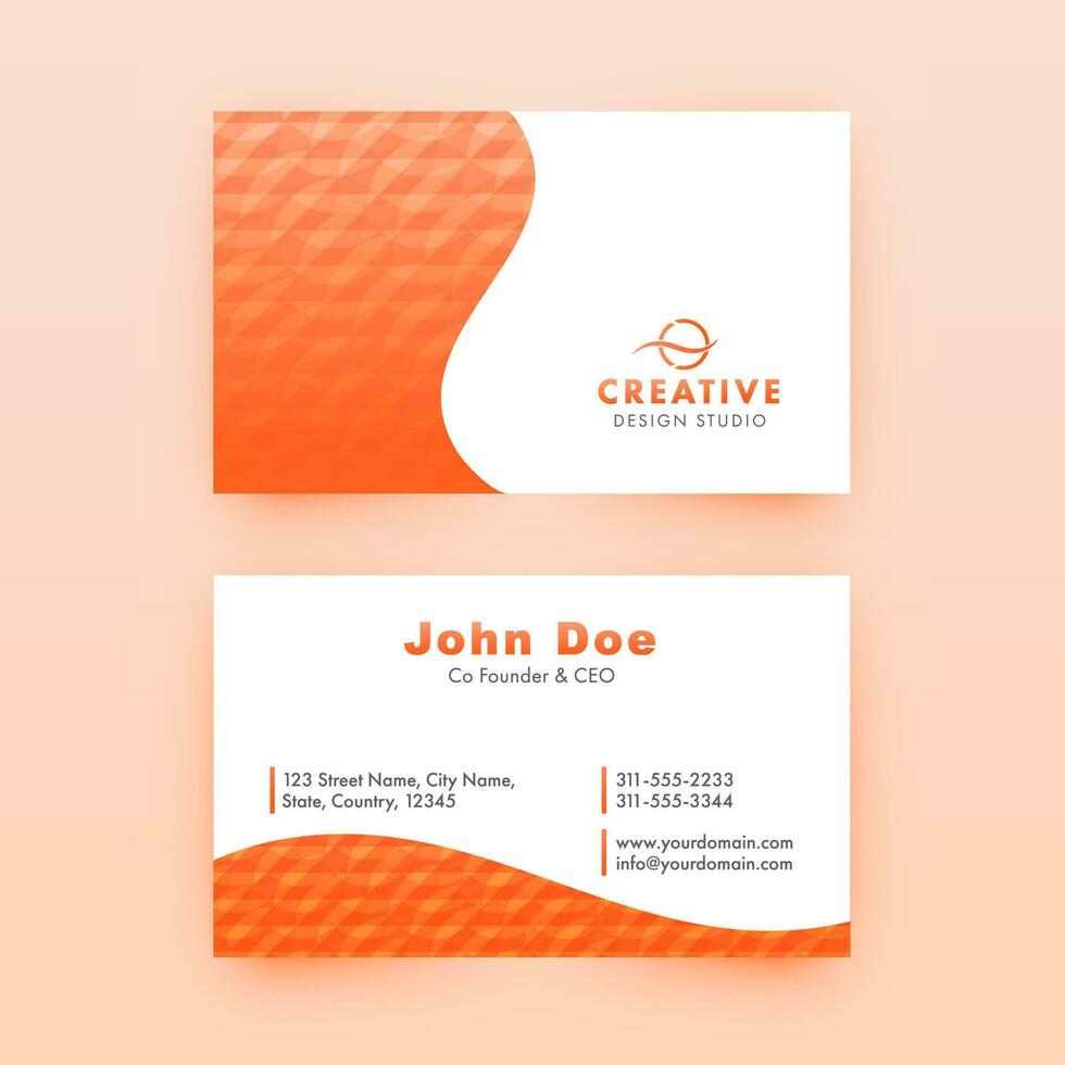 Creative Horizontal Business Card Template Design In Orange And White Color. vector