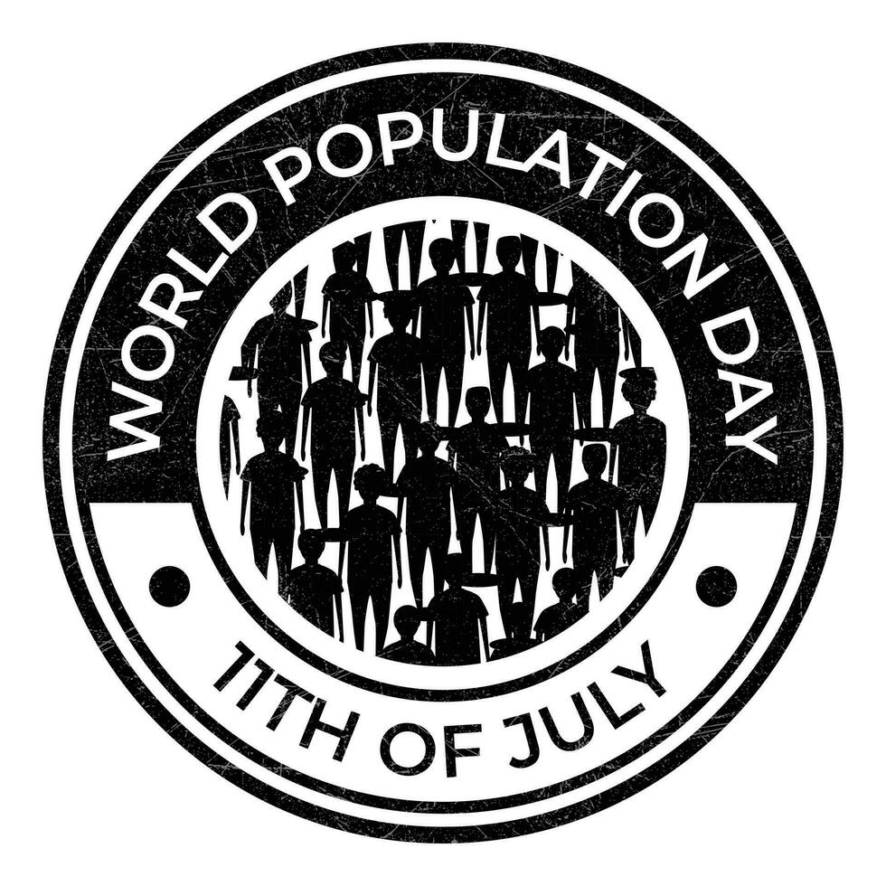 mundo población día en el 11 de julio insignia, bandera, póster, emblema, sello, pegatina, estampilla, antiguo, retro, logo diseño, saludo tarjeta, conciencia, vector ilustración