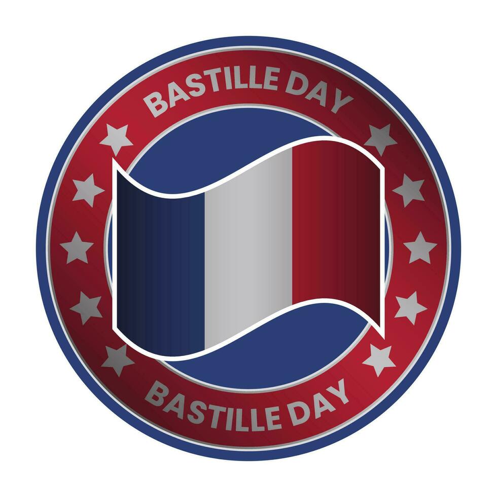 Bastille Day or French National Day Badge Design, Logo, Seal, Emblem, Sticker, Stamp, Label, Patch Vector Illustion, Bastile Day Is Celebrated On 14 July Each Year In French With Grunge Texture