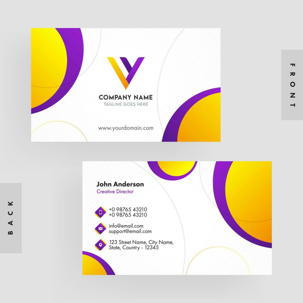 Front and Back View of Horizontal Business Card Design. vector