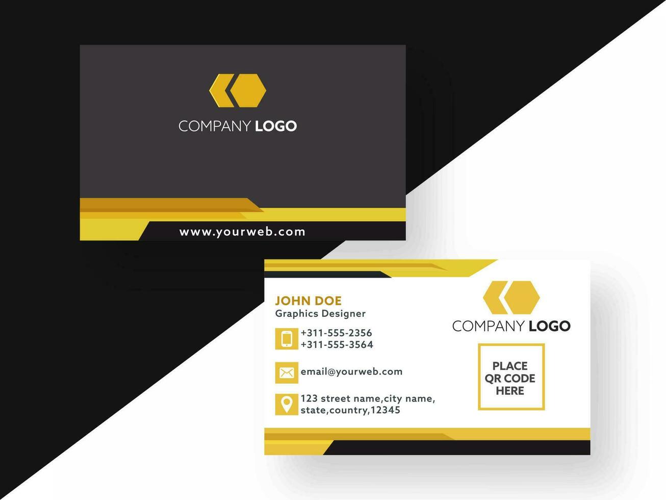 Horizontal Business Card Design In Front And Back View. vector