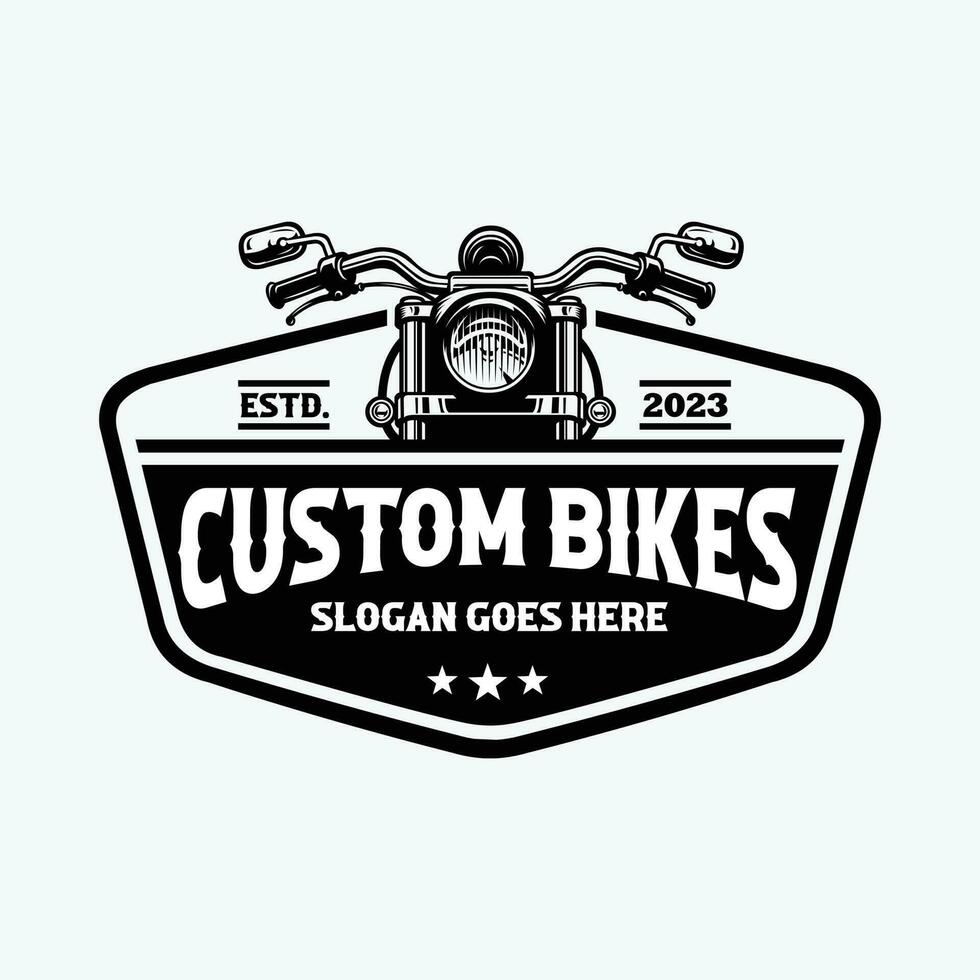Custom Classic Motorbike Vintage Emblem Logo Design Vector Isolated in White Background. Best for Motorbike Garage and Mechanic Logo
