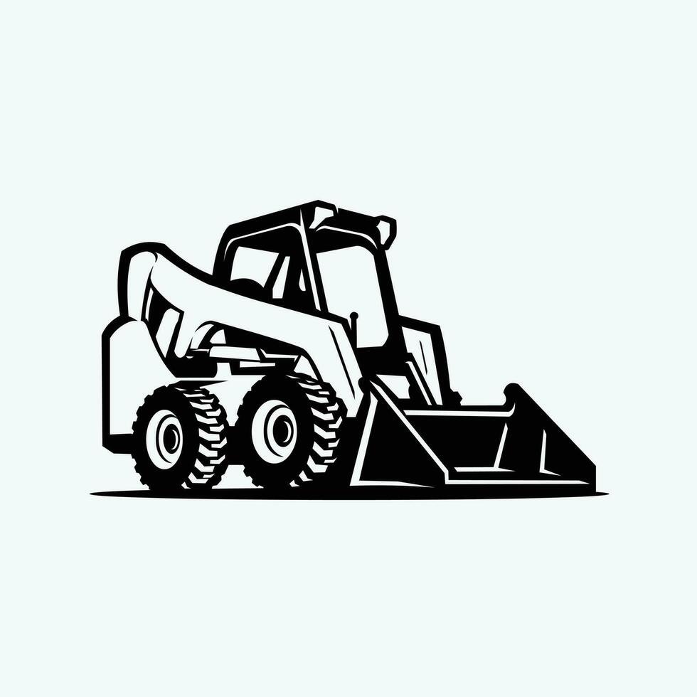 Skid Steer Loader Vector Design. Bulldozer Silhouette Monochrome Isolated in White Background