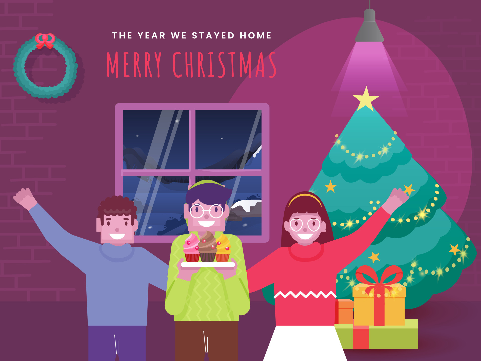 cheerful-children-saying-this-year-we-celebrate-merry-christmas-at-home