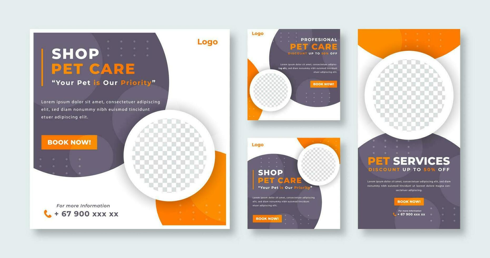 Pet Care or Pet Shop Social Media Post for Online Marketing Promotion Banner, Story and Web Internet Ads Flyer vector