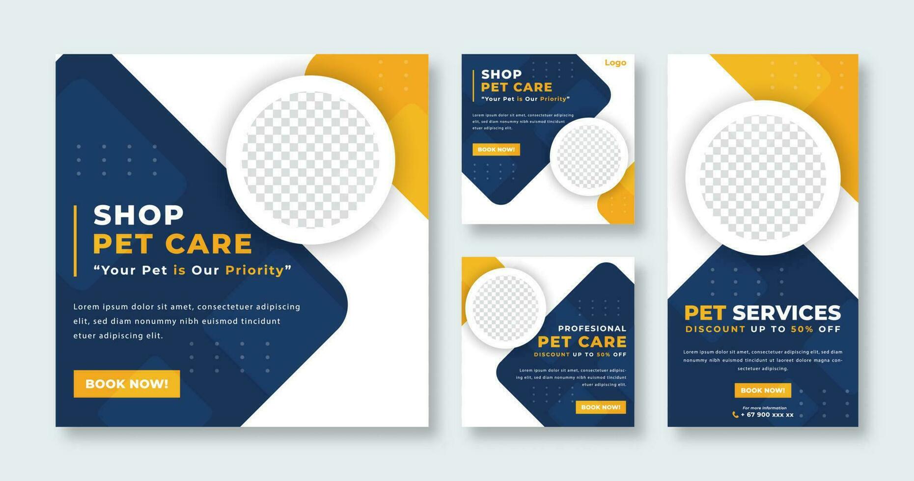 Pet Care or Pet Shop Social Media Post for Online Marketing Promotion Banner, Story and Web Internet Ads Flyer vector