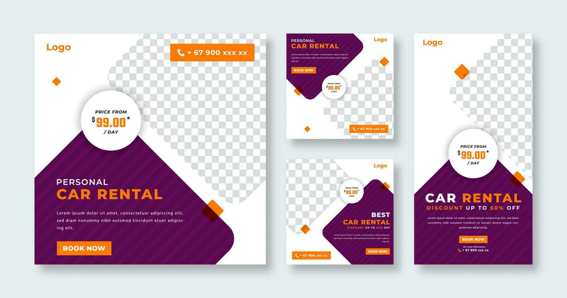 Car Rental Social Media Post for Online Marketing Promotion Banner, Story and Web Internet Ads Flyer vector