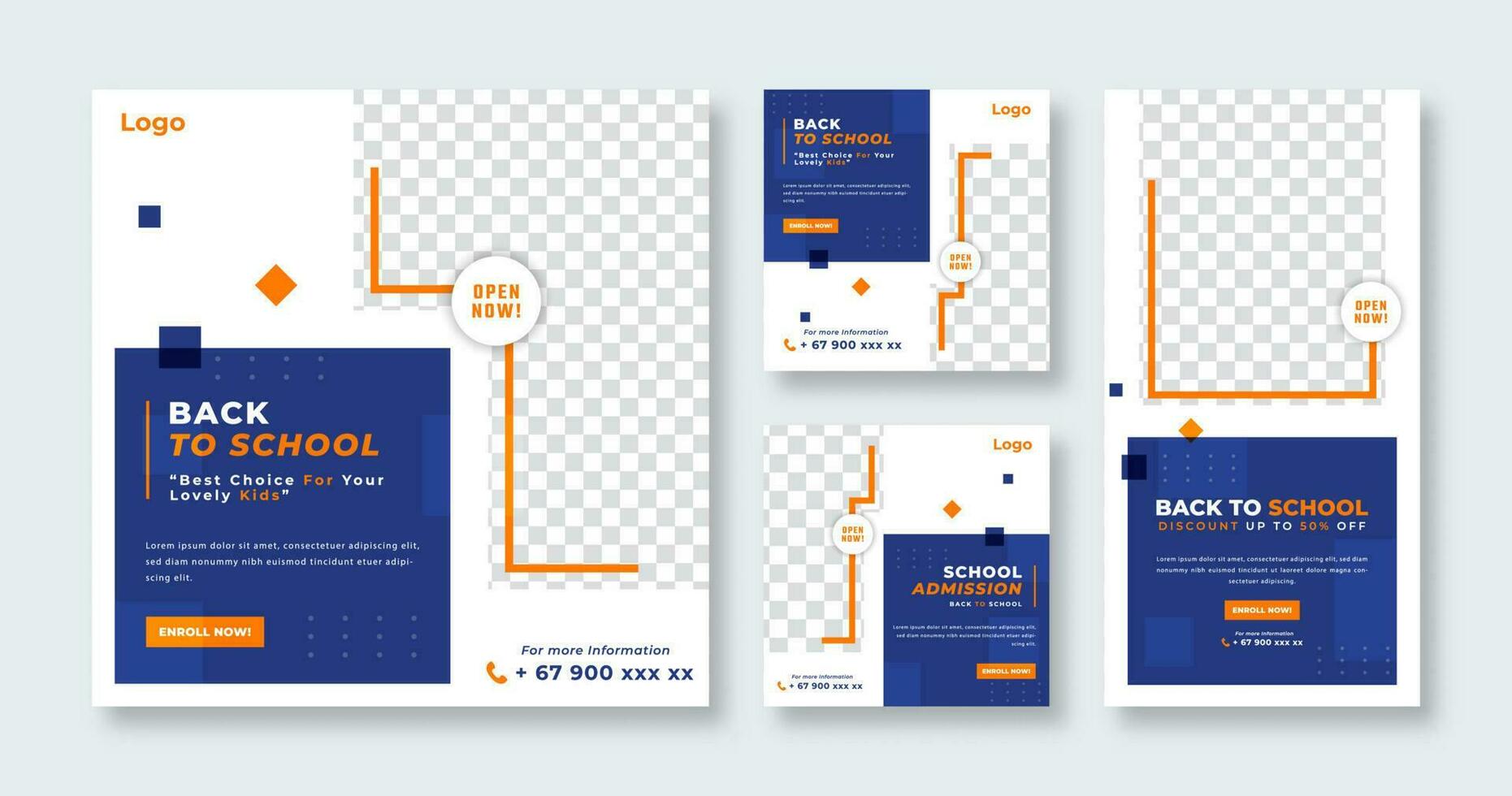Back to School Admission or Education Social Media Post for Online Marketing Promotion Banner, Story and Web Internet Ads Flyer vector