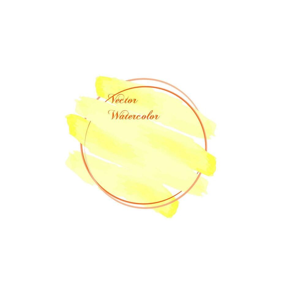 Round frame with yellow watercolor brush strokes vector