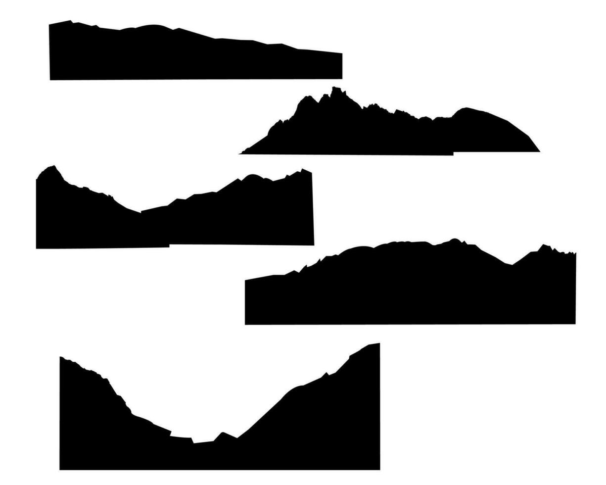set of mountains silhouettes in black and white, separate elements vector