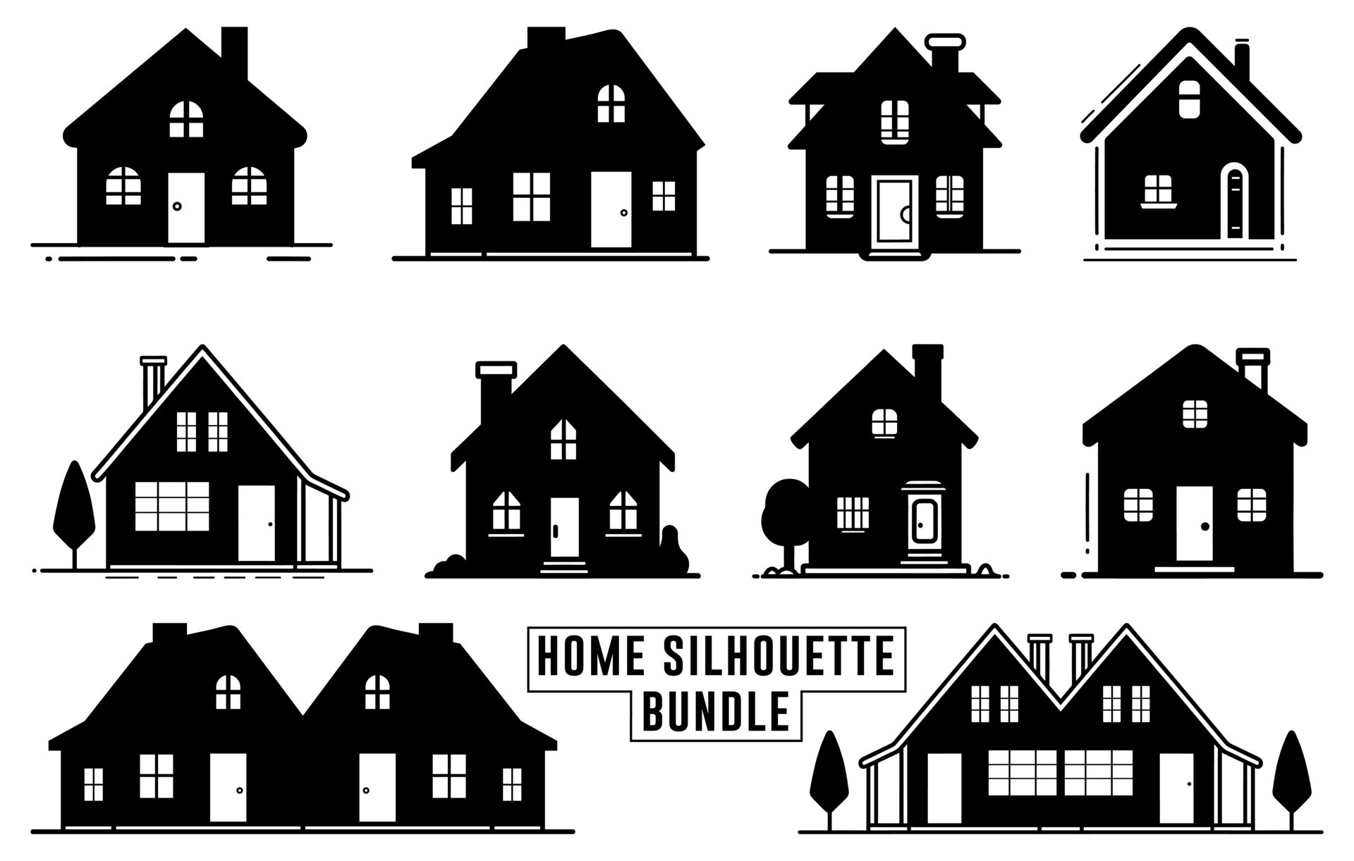 House vector silhouette set, home graphic silhouette bundle, House