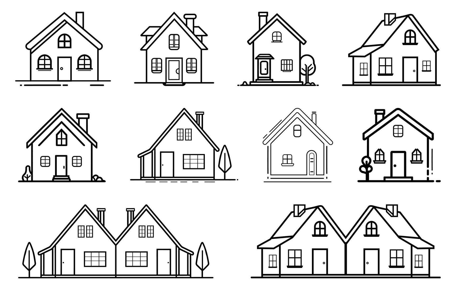 House Outline Vector Drawing Set Home Graphic Bundle House House Outline Drawing Set Home Graphic Bundle House Illustration Collection Vector