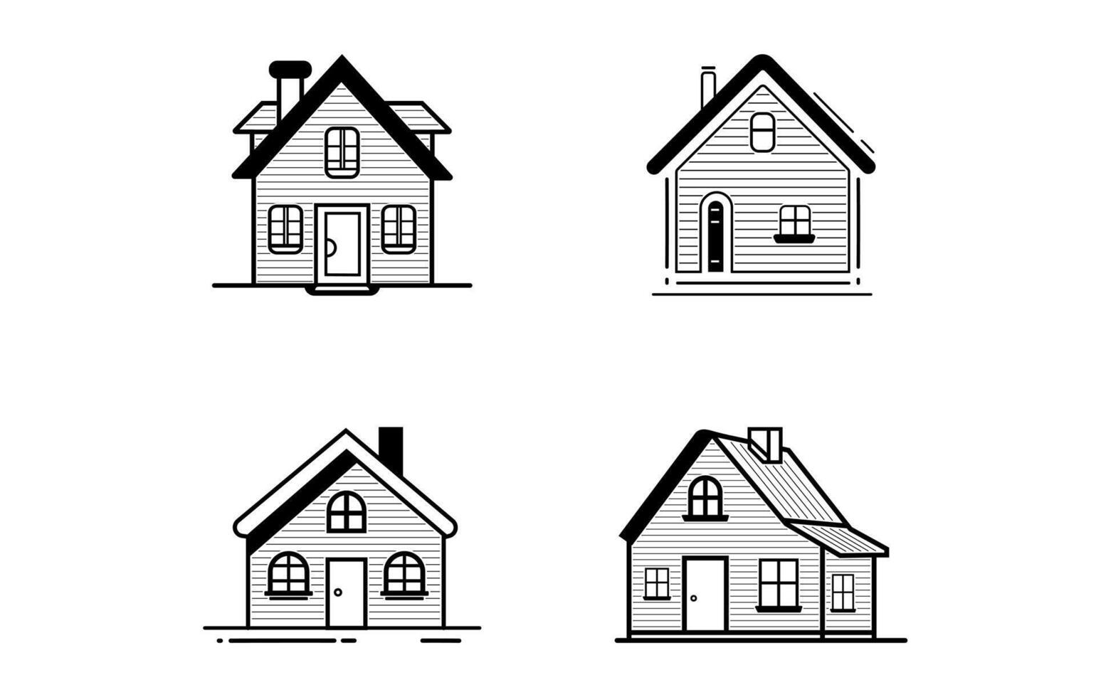 House line art vector drawing set, home graphic illustration bundle