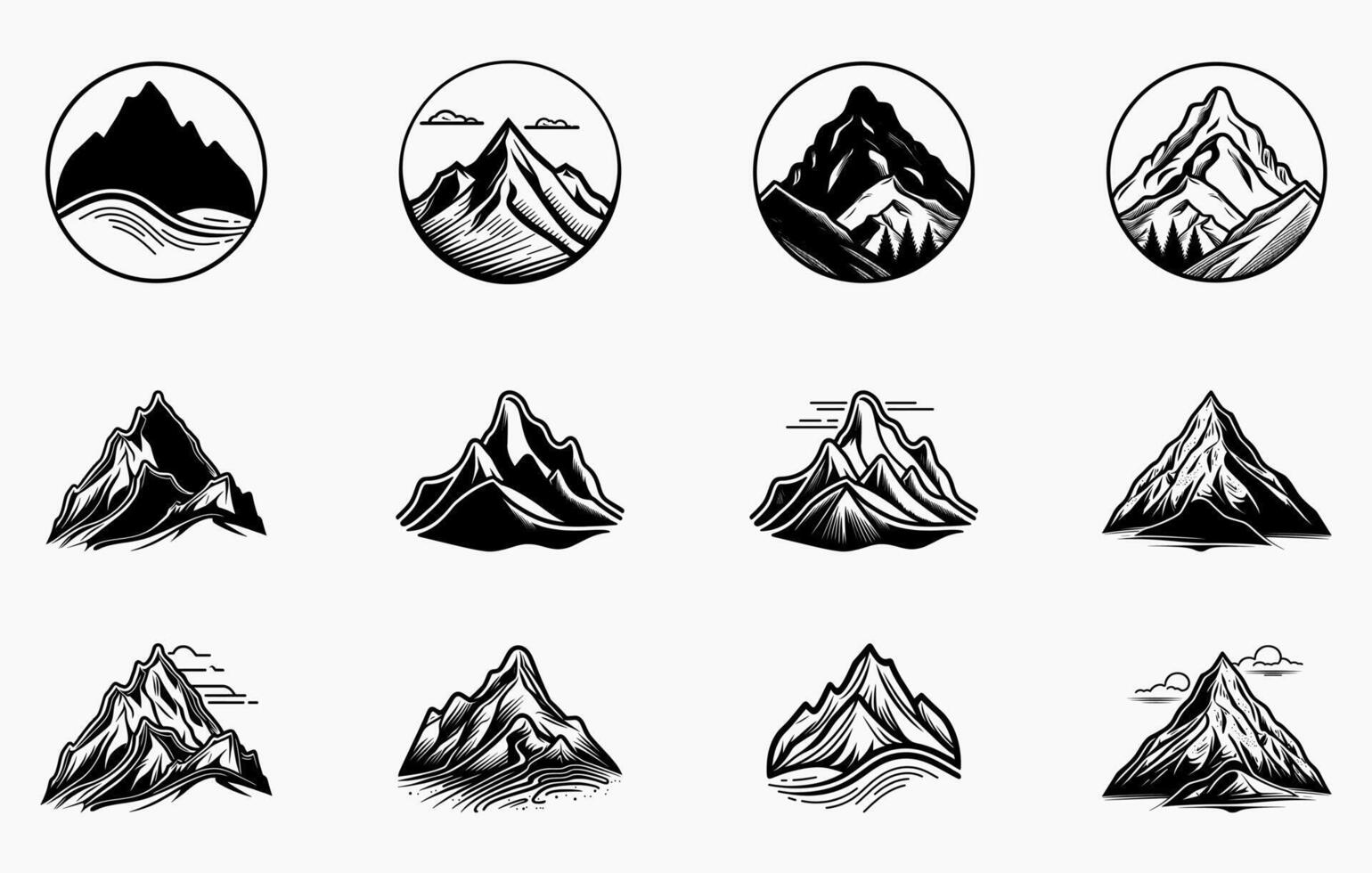 Mountain vector collection, hill graphic illustration bundle, Mountain silhouette set